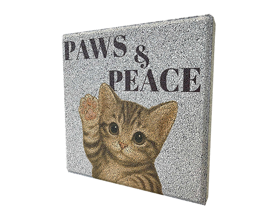 ガーデンサイン にゃんこ（子猫）の平板ブロック「PAWS&PEACE」